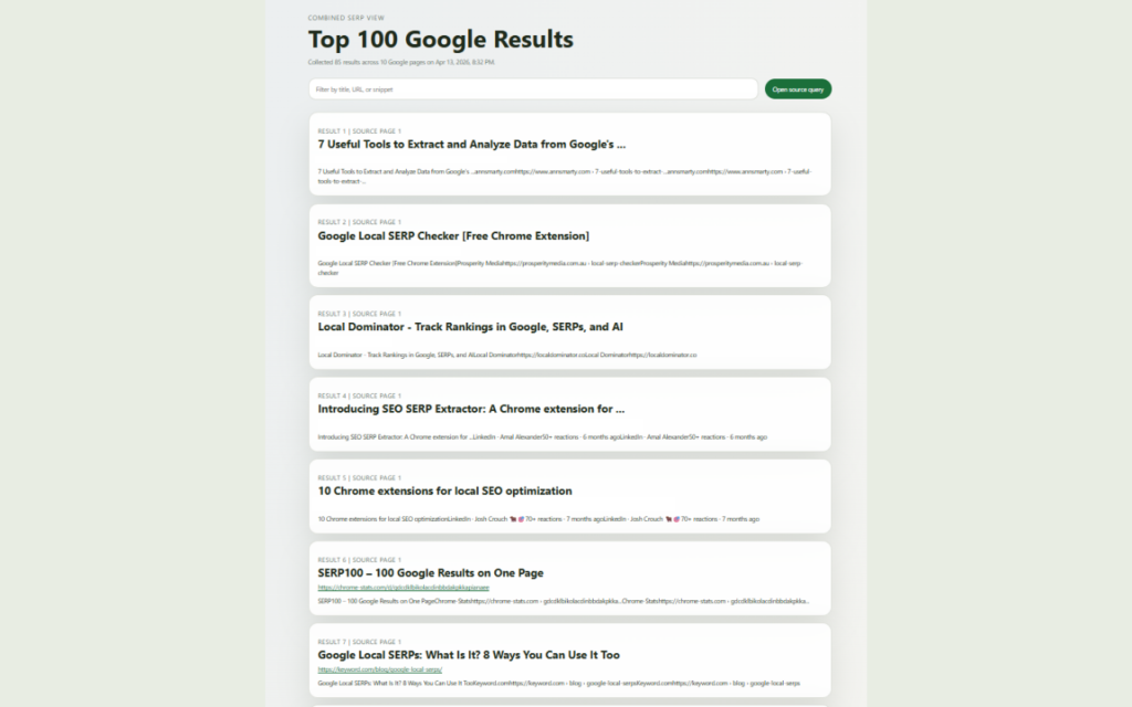 Google search 100 results extension