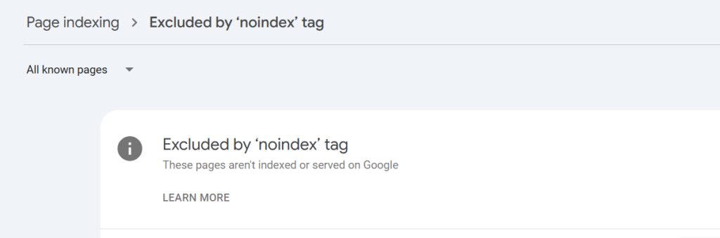 Excluded by ‘noindex’ tag