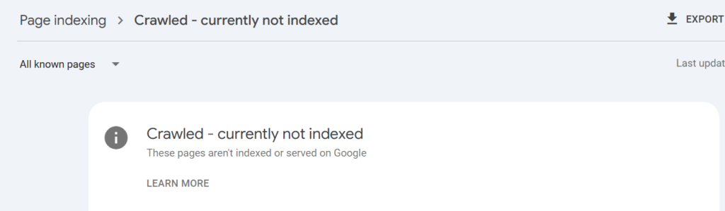 Common Indexing Issues in Google Search Console - Crawled – Currently Not Indexed