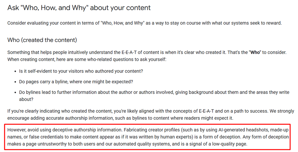 Deceptive authorship information from Google